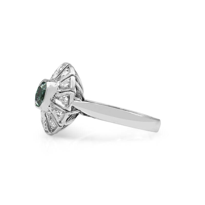 Palladium Emerald and Diamond Art Deco Ring