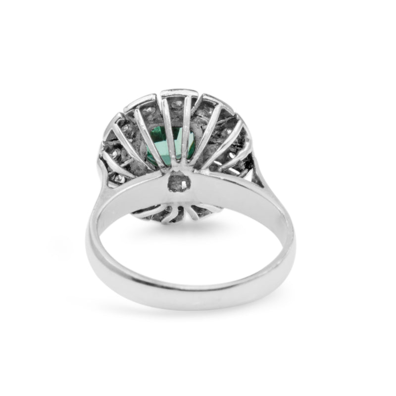 Palladium Emerald and Diamond Art Deco Ring