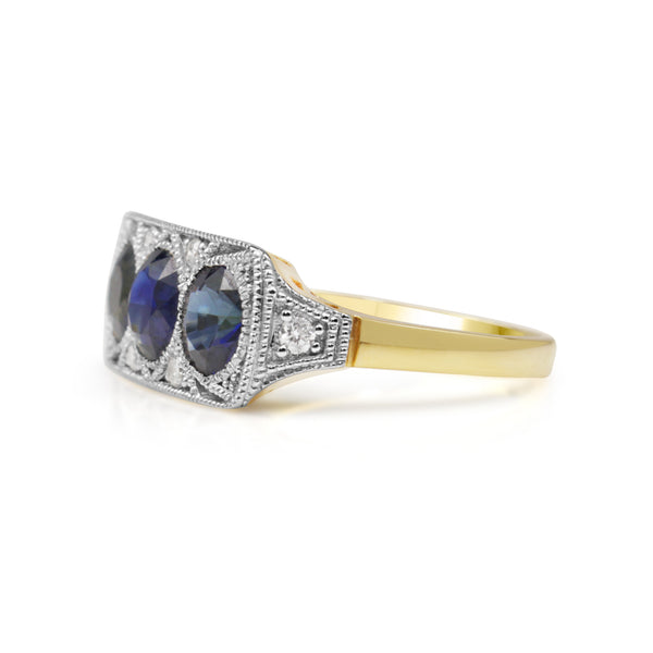 18ct Yellow and White Gold 3 Sapphire and Diamond Ring