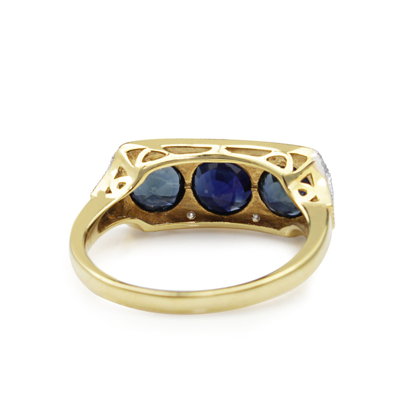 18ct Yellow and White Gold 3 Sapphire and Diamond Ring
