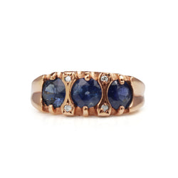 9ct Rose Gold 3 Sapphire and Diamond Ring