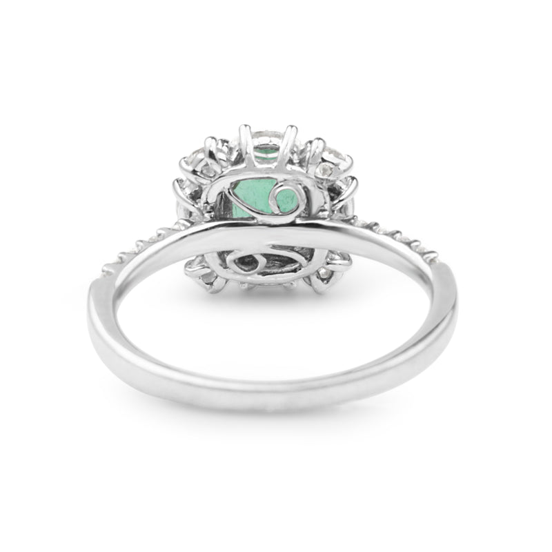 18ct White Gold Emerald and Diamond Halo Ring