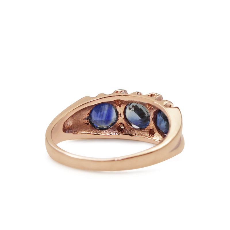 9ct Rose Gold 3 Sapphire and Diamond Ring