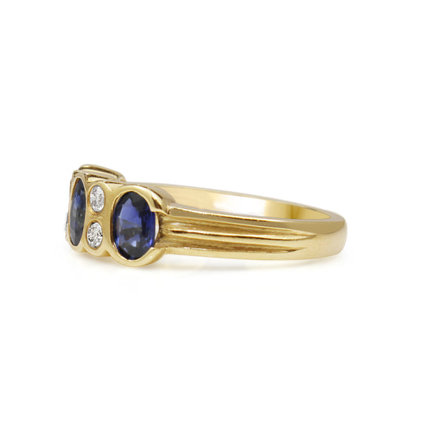 9ct Yellow Gold Sapphire and Diamond 3 Stone Ring