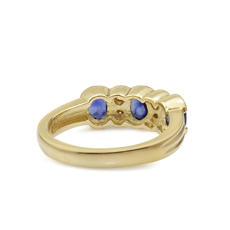 9ct Yellow Gold Sapphire and Diamond 3 Stone Ring