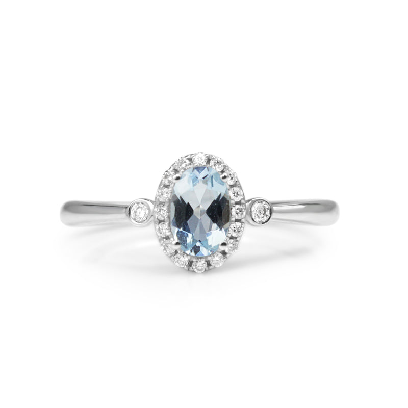 9ct White Gold Aquamarine and Diamond Halo Ring