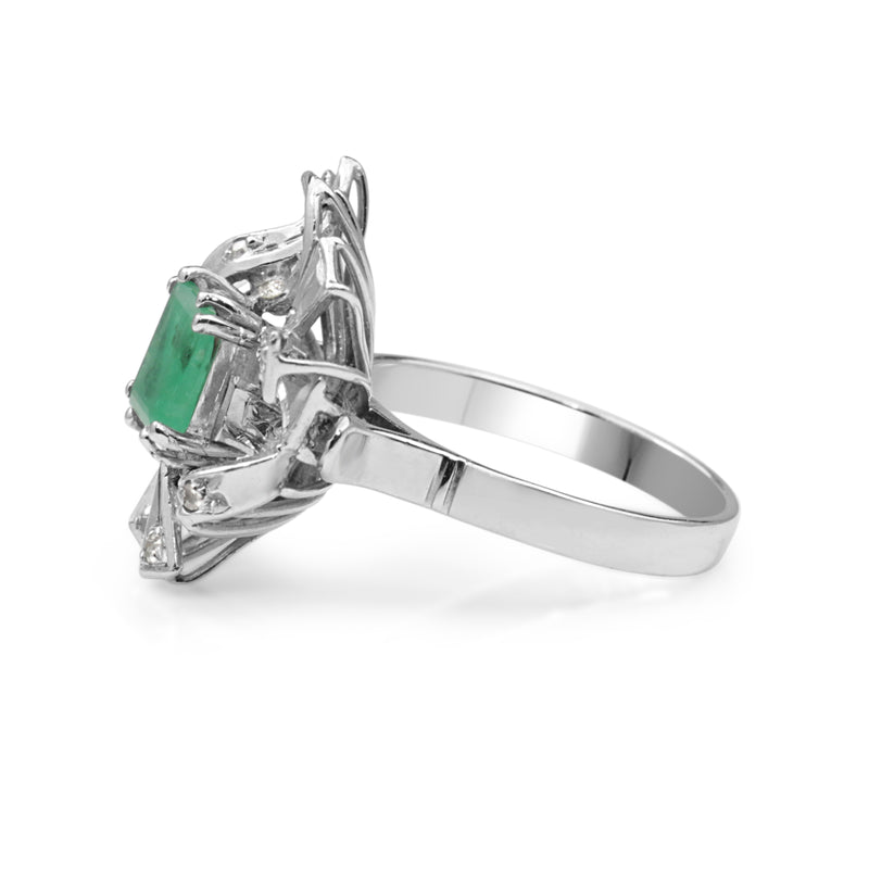 Palladium Emerald and Diamond Vintage Ring