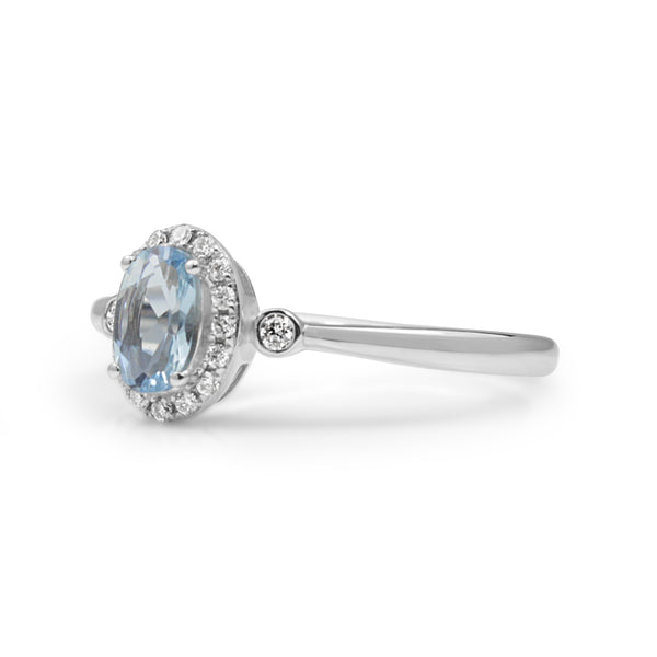 9ct White Gold Aquamarine and Diamond Halo Ring