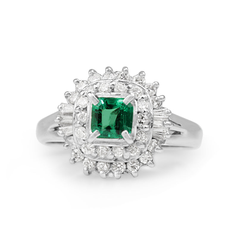 Platinum Emerald and Diamond Vintage Ring
