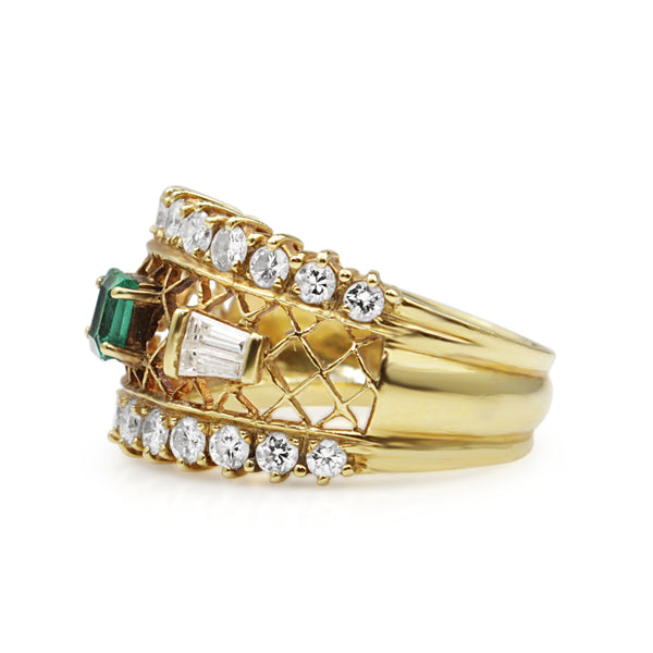 18ct Yellow Gold Vintage Emerald and Diamond Ring