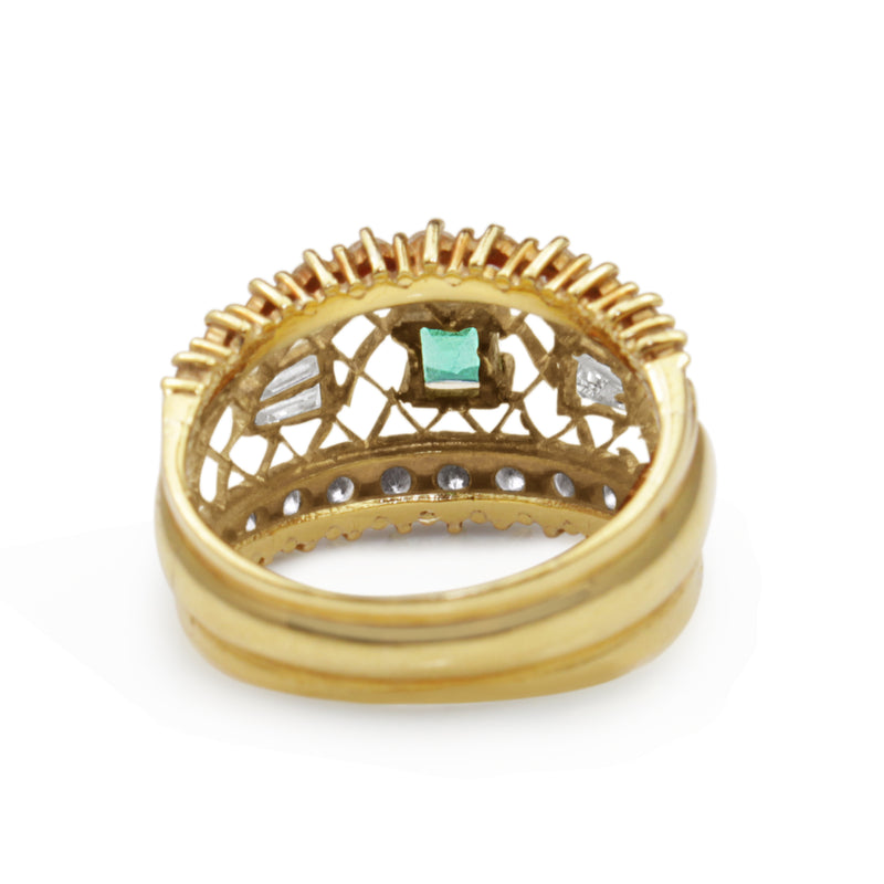 18ct Yellow Gold Vintage Emerald and Diamond Ring