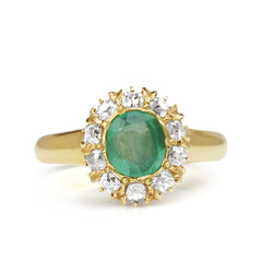 18ct Yellow Gold Emerald and Diamond Antique Ring