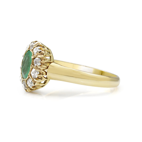 18ct Yellow Gold Emerald and Diamond Antique Ring