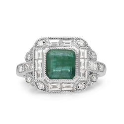 18ct White Gold Emerald and Diamond Ring