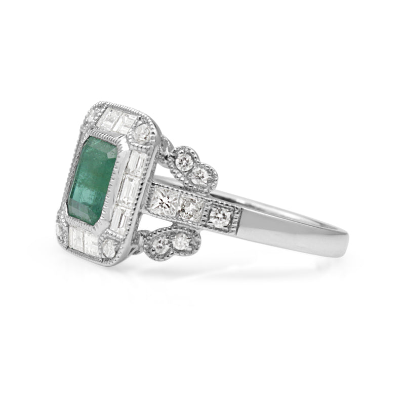 18ct White Gold Emerald and Diamond Ring