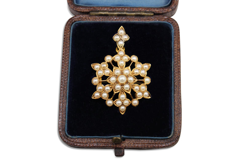 18ct Yellow Gold Antique Boxed Pearl Pendant and Brooch