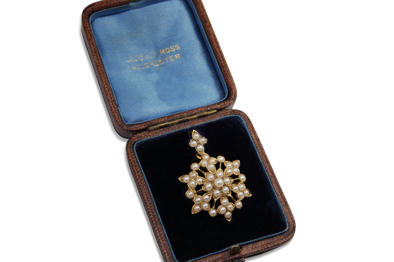 18ct Yellow Gold Antique Boxed Pearl Pendant and Brooch