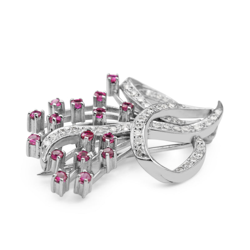 Palladium Ruby and Diamond Brooch