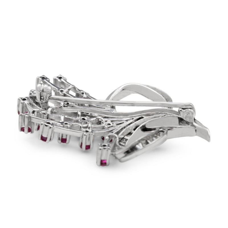 Palladium Ruby and Diamond Brooch