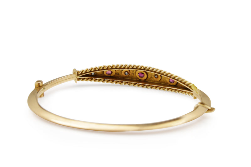 9ct Rose Gold Antique Ruby and Old Cut Diamond Bangle