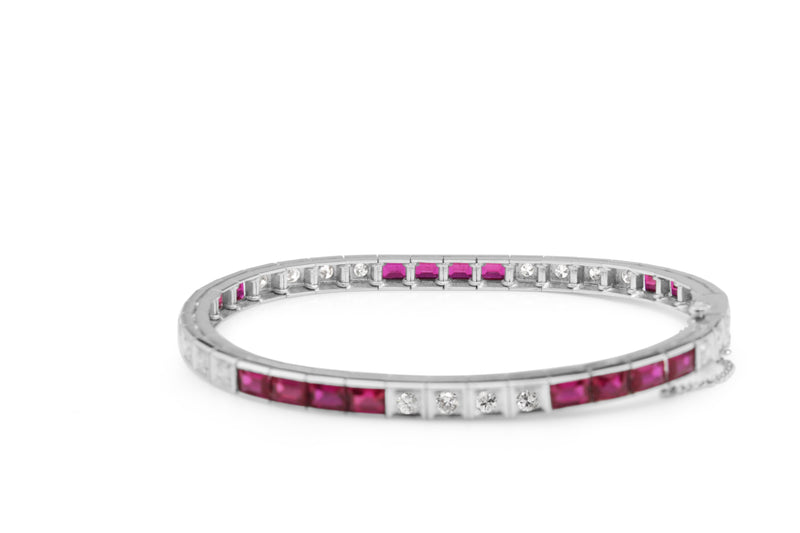 14ct White Gold Synthetic Ruby and Diamond Bracelet