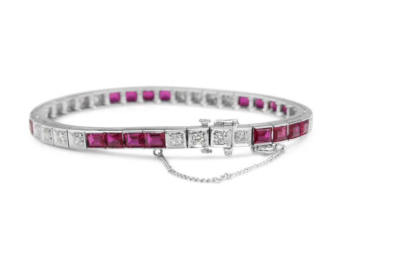 14ct White Gold Synthetic Ruby and Diamond Bracelet