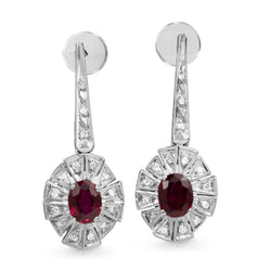 Palladium Ruby and Diamond Art Deco Earrings