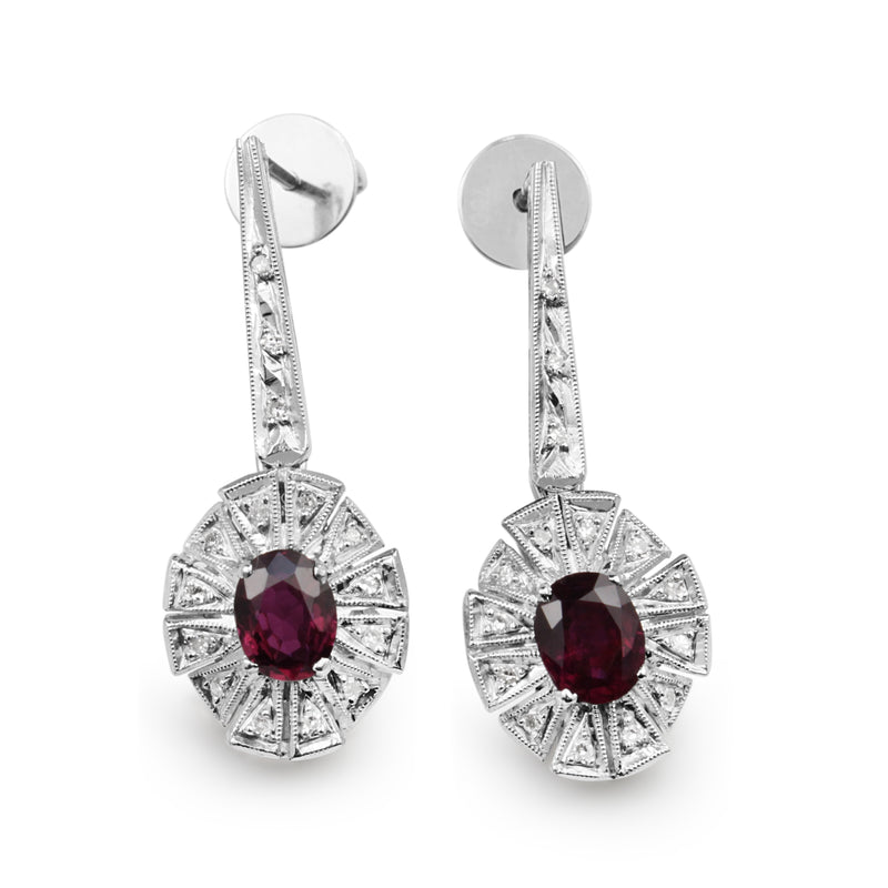 Palladium Ruby and Diamond Art Deco Earrings