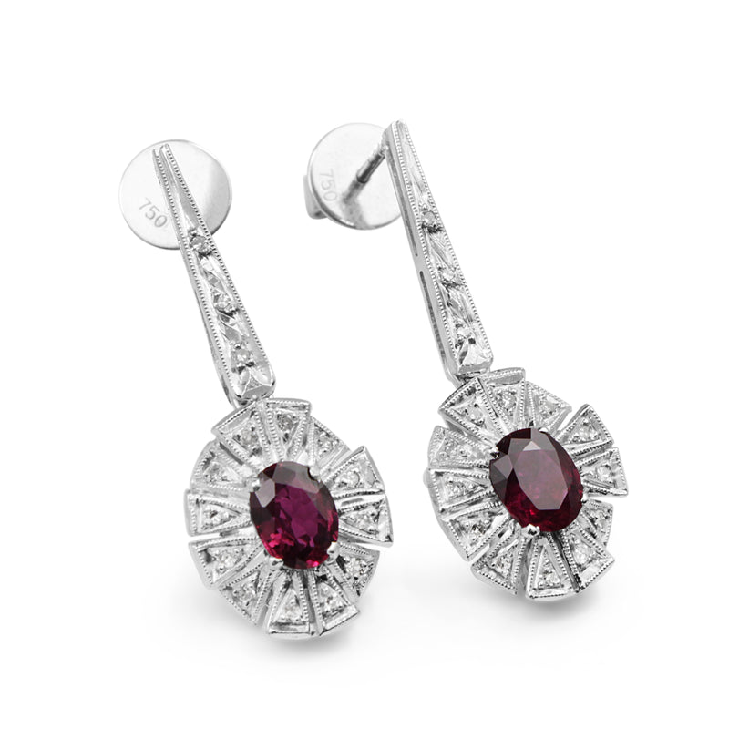 Palladium Ruby and Diamond Art Deco Earrings