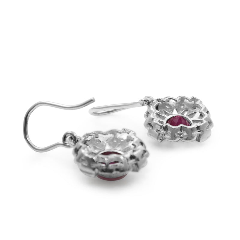 Palladium Art Deco Ruby and Diamond Earrings