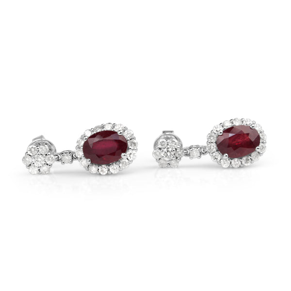 18ct White Gold Treated Ruby and Diamond Earrings