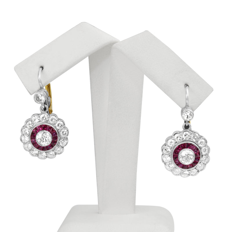 18ct Yellow Gold and Platinum Ruby and Diamond Earrings