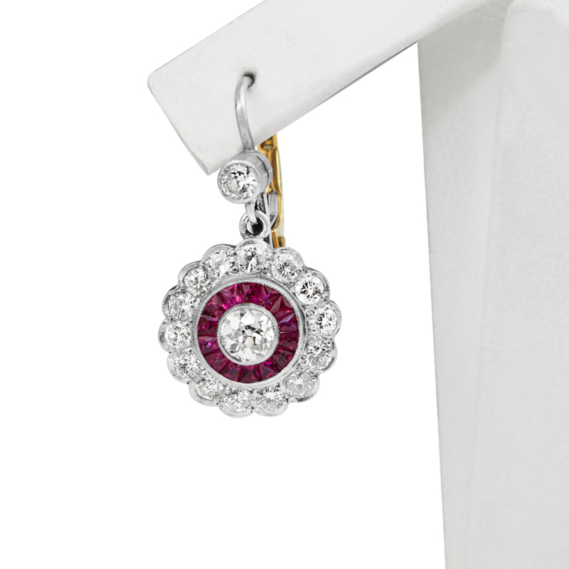 18ct Yellow Gold and Platinum Ruby and Diamond Earrings