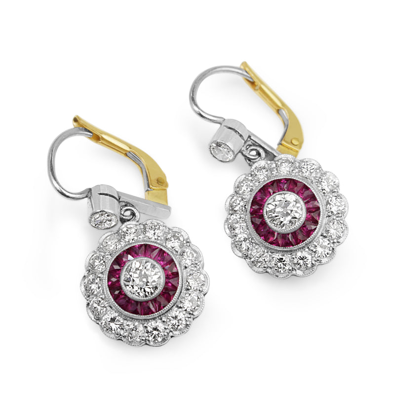 18ct Yellow Gold and Platinum Ruby and Diamond Earrings