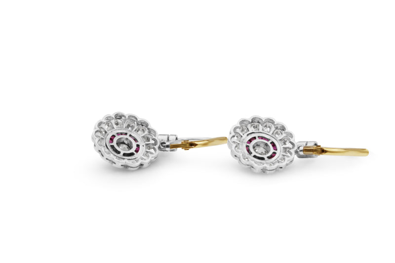 18ct Yellow Gold and Platinum Ruby and Diamond Earrings