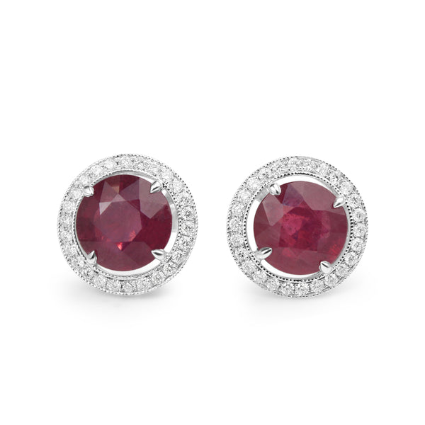 18ct White Gold Treated Ruby and Diamond Halo Earrings