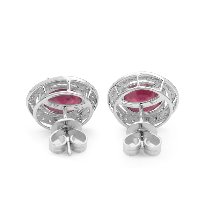 18ct White Gold Treated Ruby and Diamond Halo Earrings