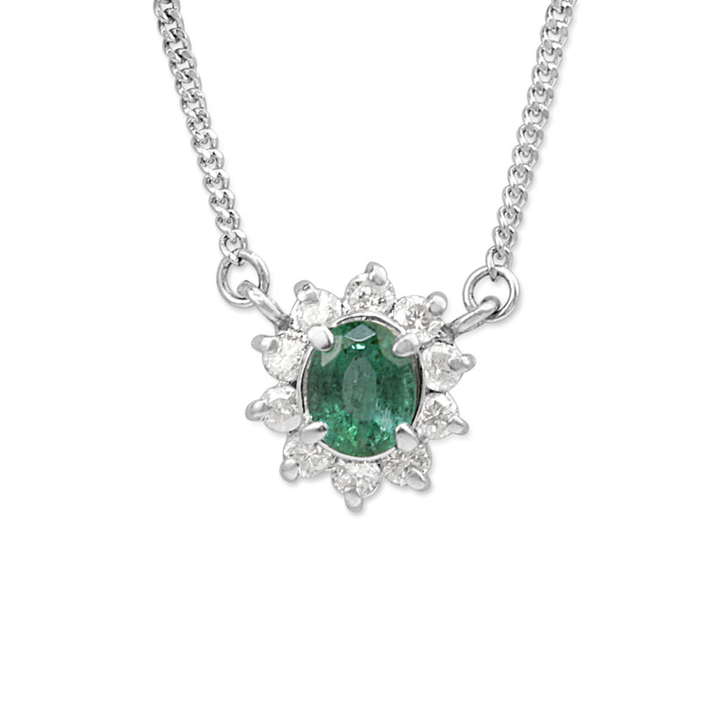 Platinum Vintage Emerald and Diamond Pendant