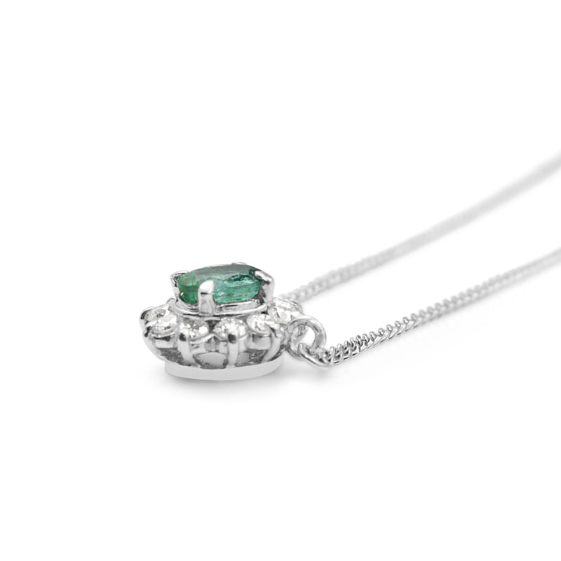 Platinum Vintage Emerald and Diamond Pendant