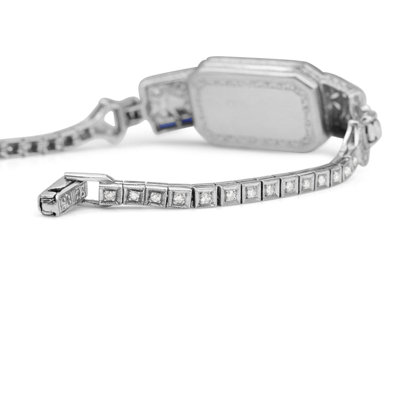 Platinum and Palladium Art Deco Aquamarine, Sapphire and Single Cut Diamond Bracelet