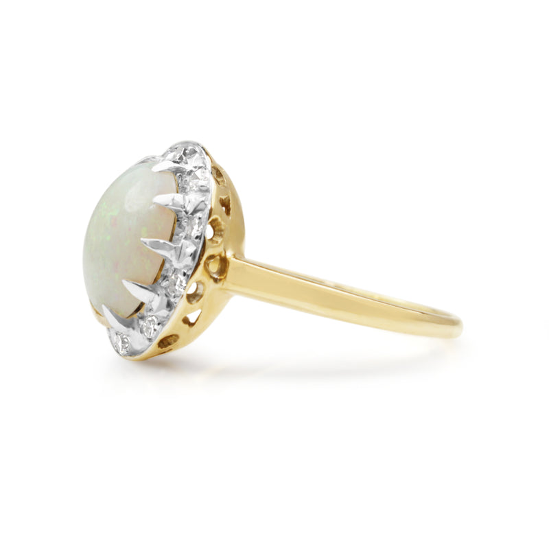 14ct Yellow and White Gold Opal and Diamond Vintage Ring