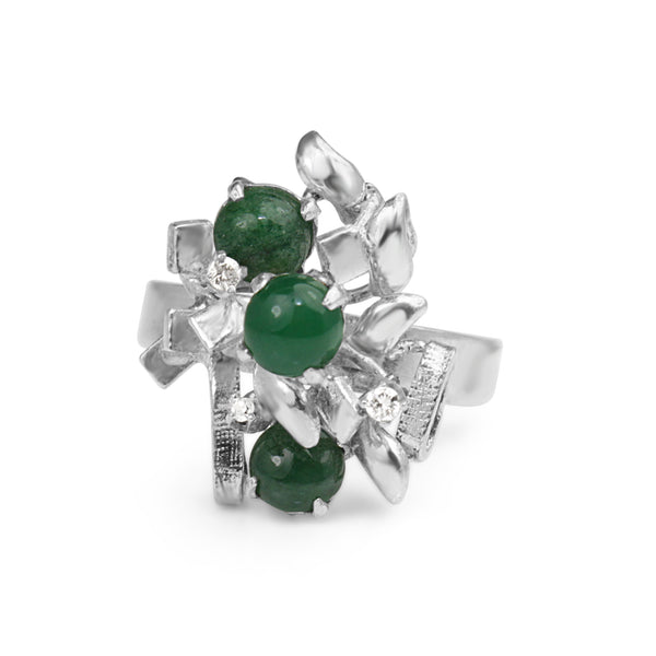 14ct White Gold Vintage Jade and Diamond Ring