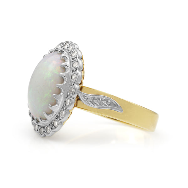 18ct Yellow and White Gold Opal and Diamond Vintage Ring