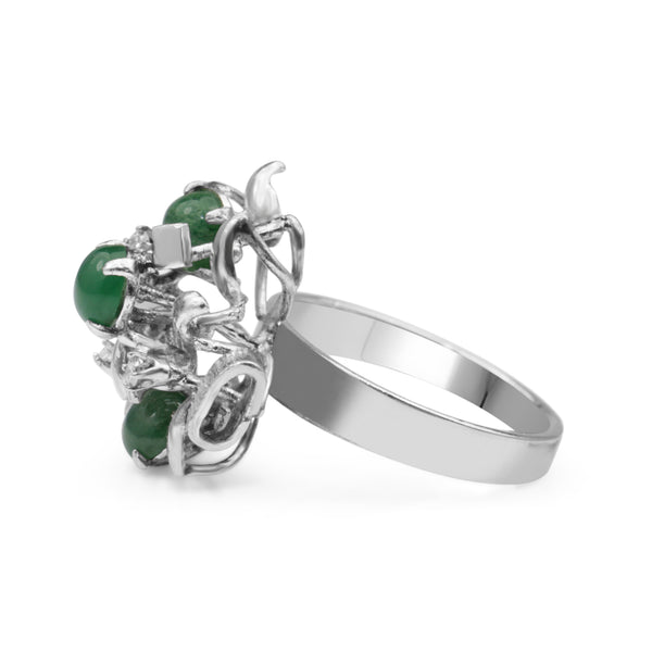 14ct White Gold Vintage Jade and Diamond Ring