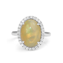 14ct White Gold Opal and Diamond Halo Ring