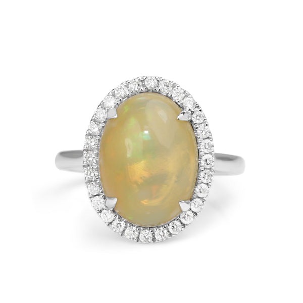 14ct White Gold Opal and Diamond Halo Ring