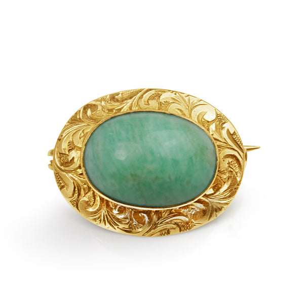 10ct Yellow Gold Jade Brooch