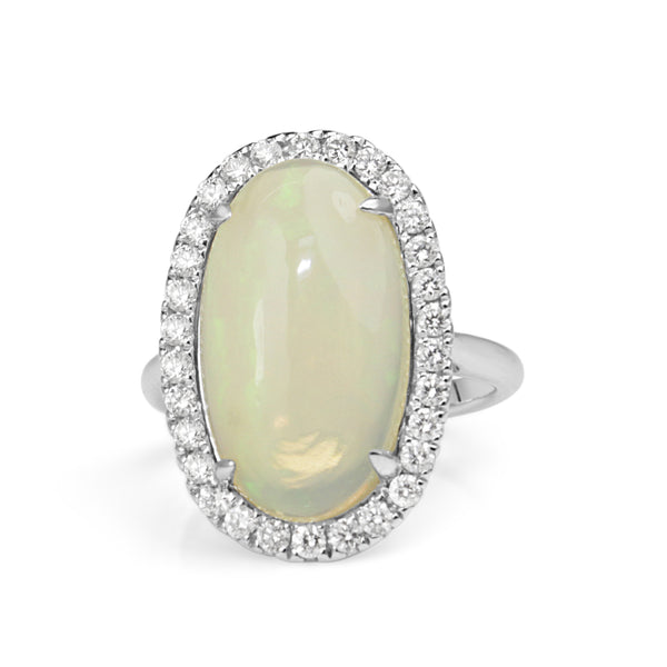 14ct White Gold Opal and Diamond Halo Ring