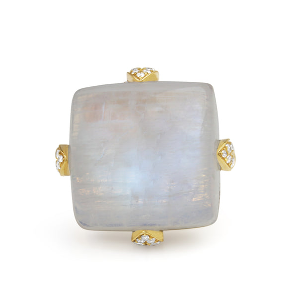 18ct Yellow Gold Moonstone and Diamond Ring