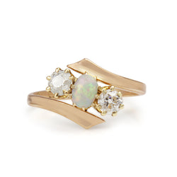 9ct Rose Gold Antique Old Cut Diamond and Opal Ring